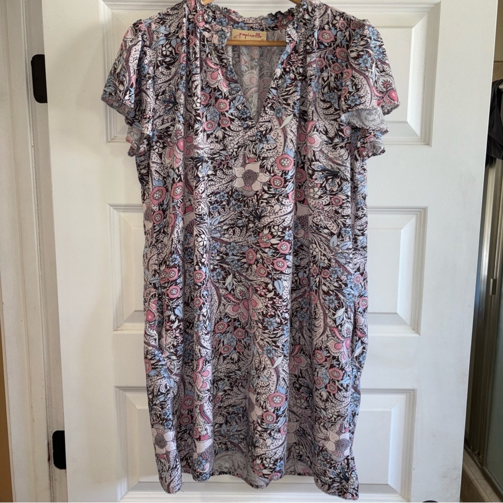 Papinelle Large Floral Nightgown Vintage Boho Style Dress Pockets Grannycore